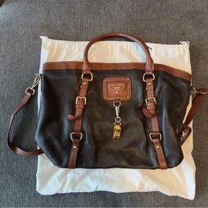 Authentic Vintage Prada Two-Tone Brown (Bruciato) Vitello Daino Satchel/Tote